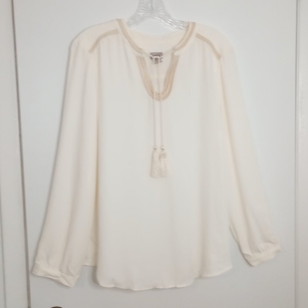 Chico's Long-Sleeve Rope-Detail Tassel Tie Top